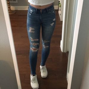 A&F medium wash ripped skinny jeans